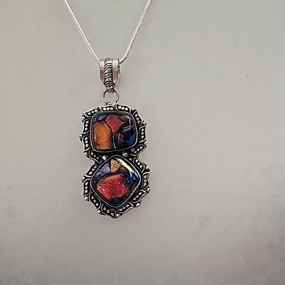 Rainbow Solar Quartz Stone Necklace 20" 925 Silver - Picture 6 of 7